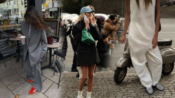 several women wearing low profile runners with denim, tailoring and skirts