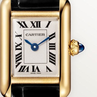close up of the cartier tank watch face