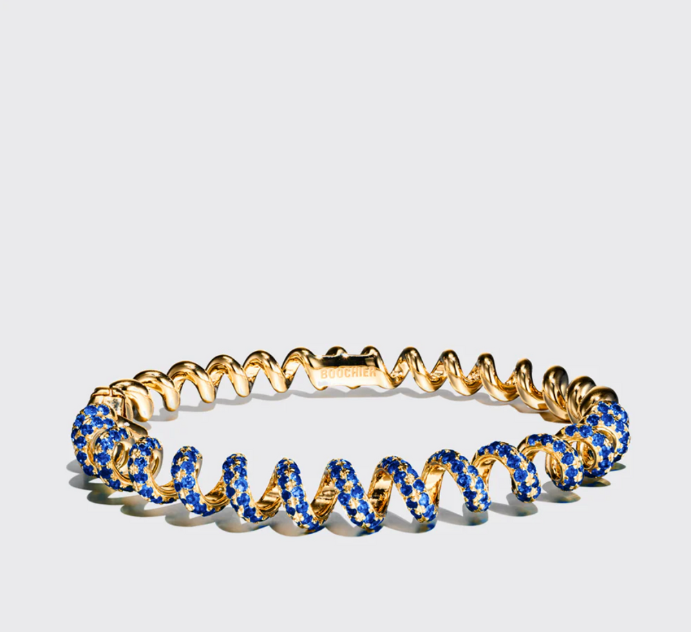 Yellow Gold Blue Sapphire Slinkee Bangle