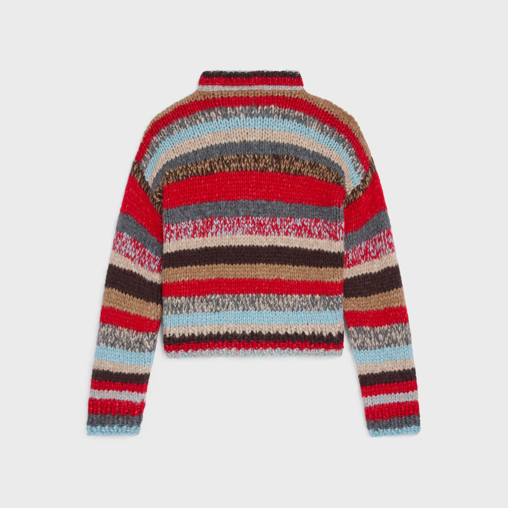 Polo Sweater in Mouline Alpaca and Wool — Red/Multicolor
