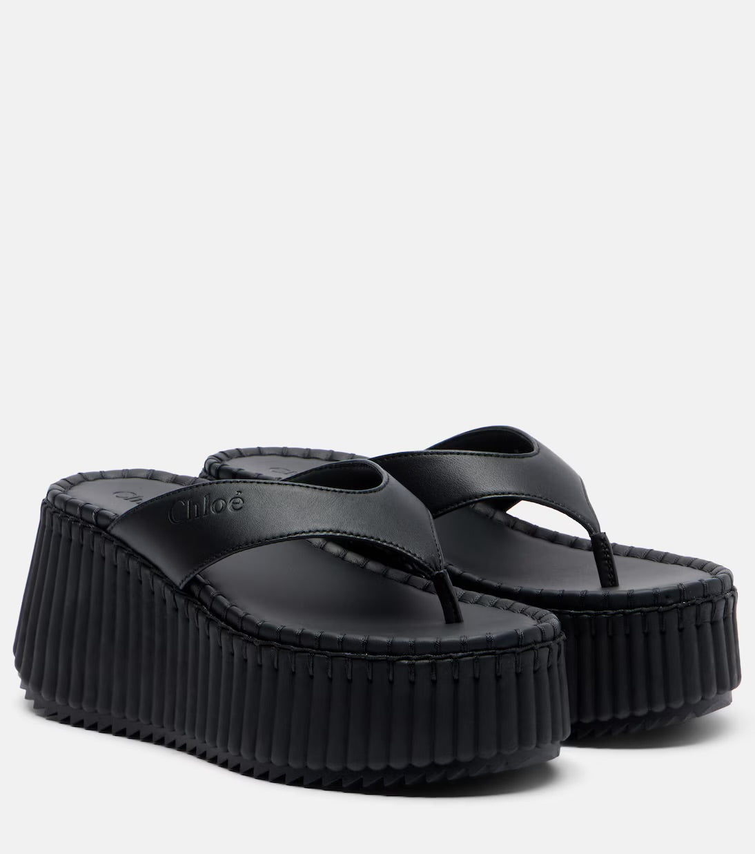 Chloé Nama Leather Platform Thong Sandals – Black