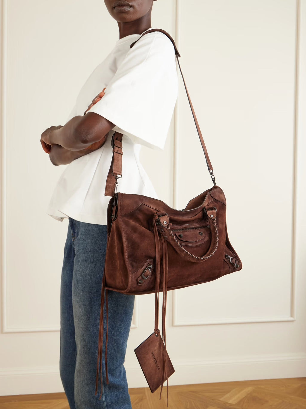 Balenciaga Le City Medium Suede Shoulder Bag