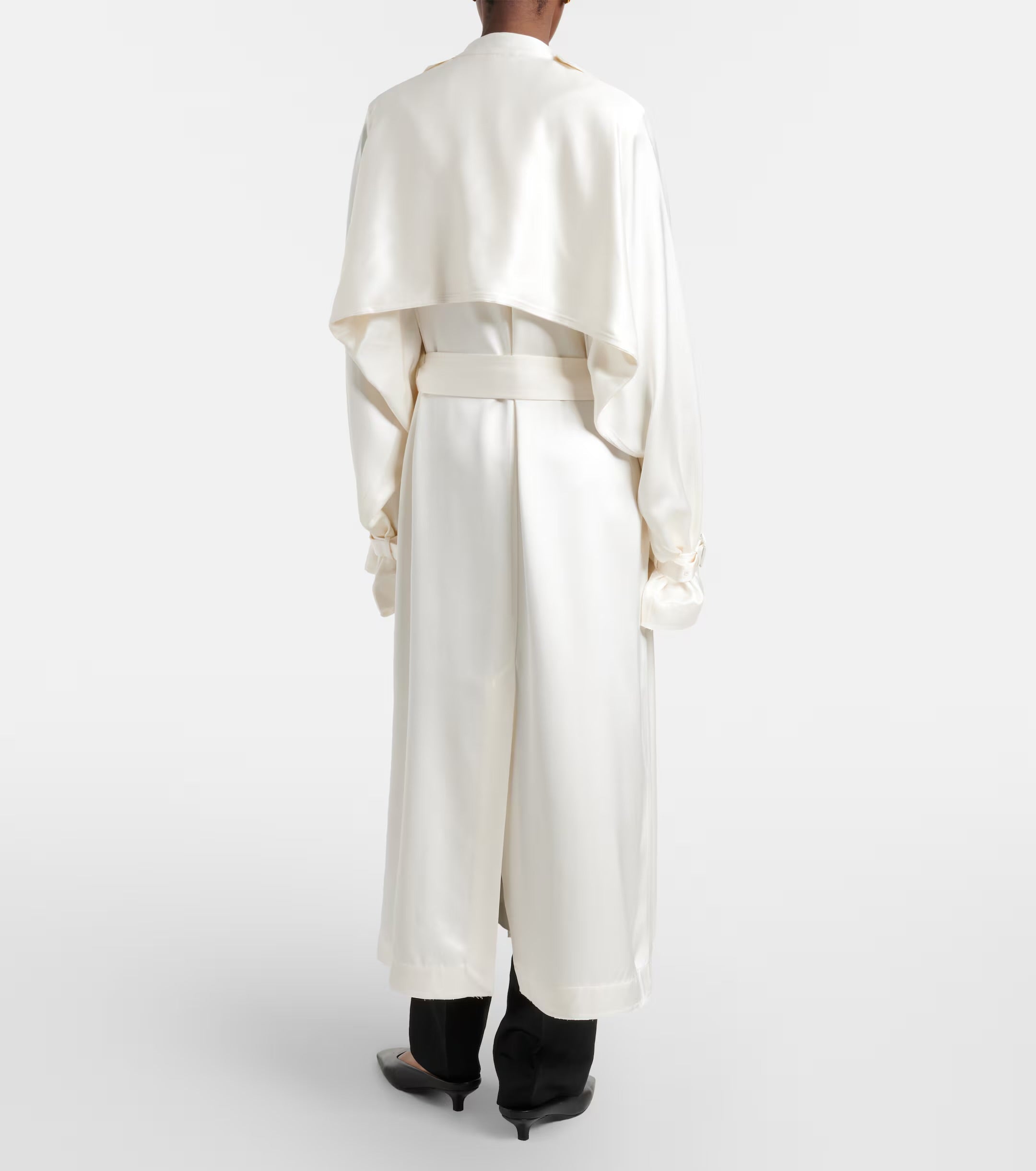 Belted Double-Breasted Satin Trench Coat