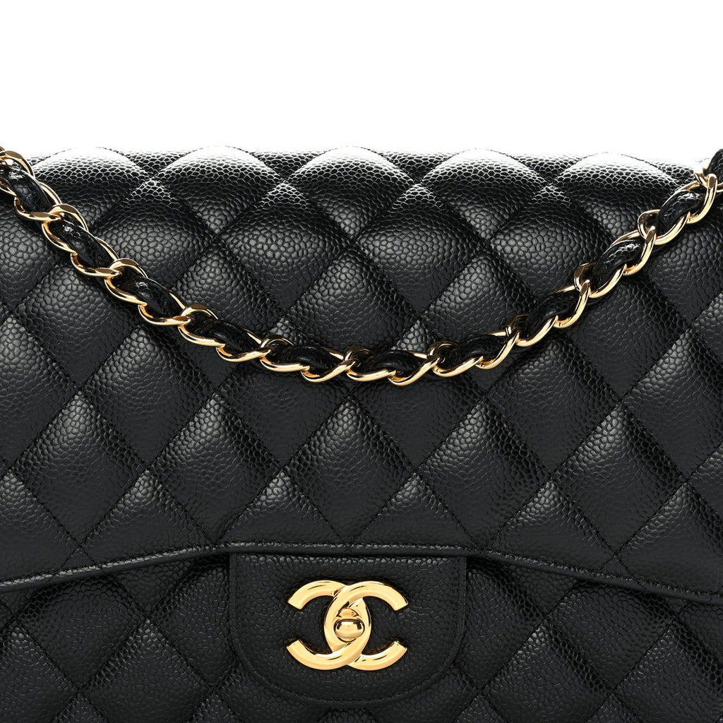 Caviar Quilted Jumbo Double Flap Black
