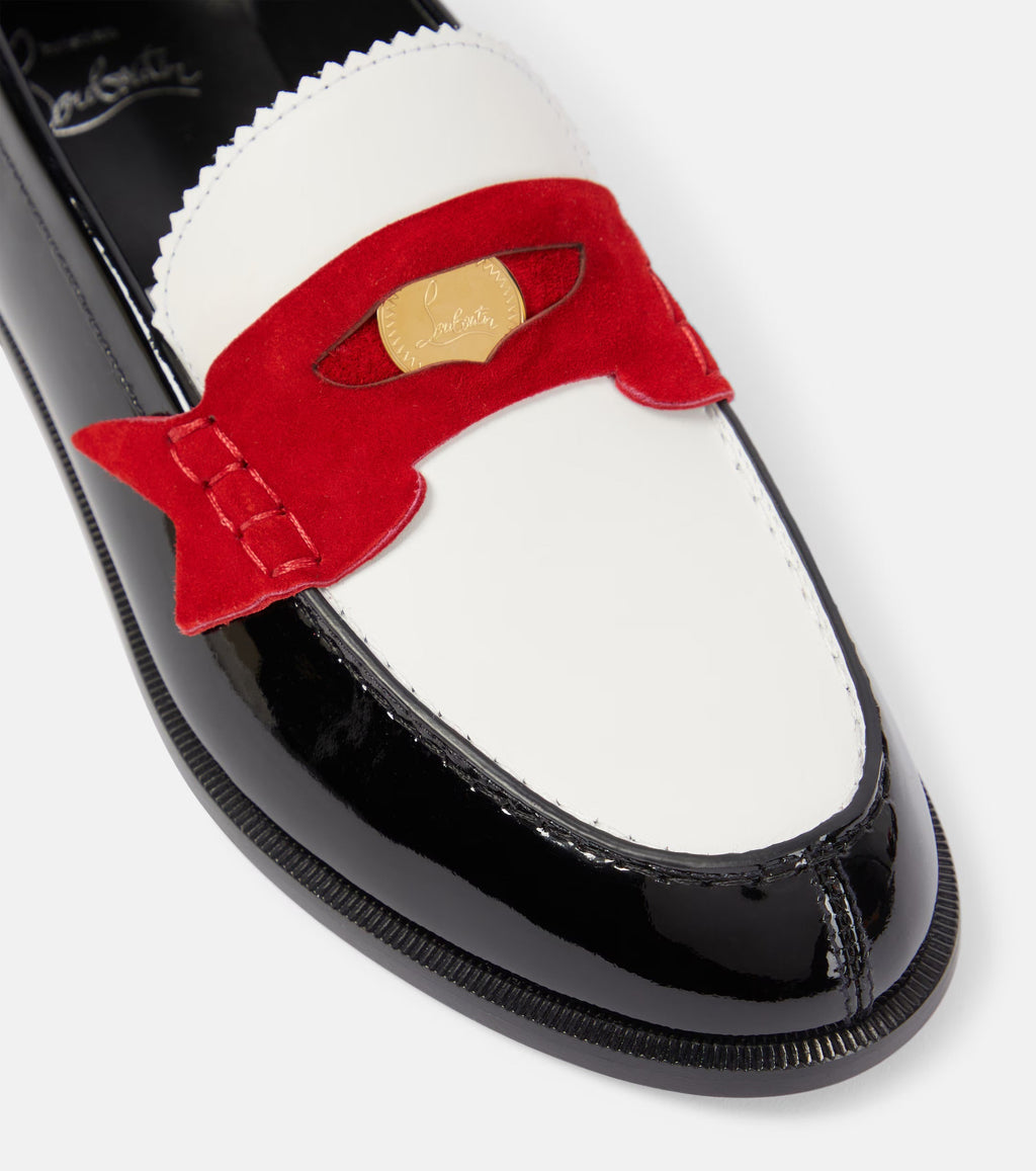 Christian Louboutin Penny Suede-Trimmed Patent Leather Loafers