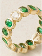 Emerald and Diamond Eternity Ring, 18K Yellow Gold