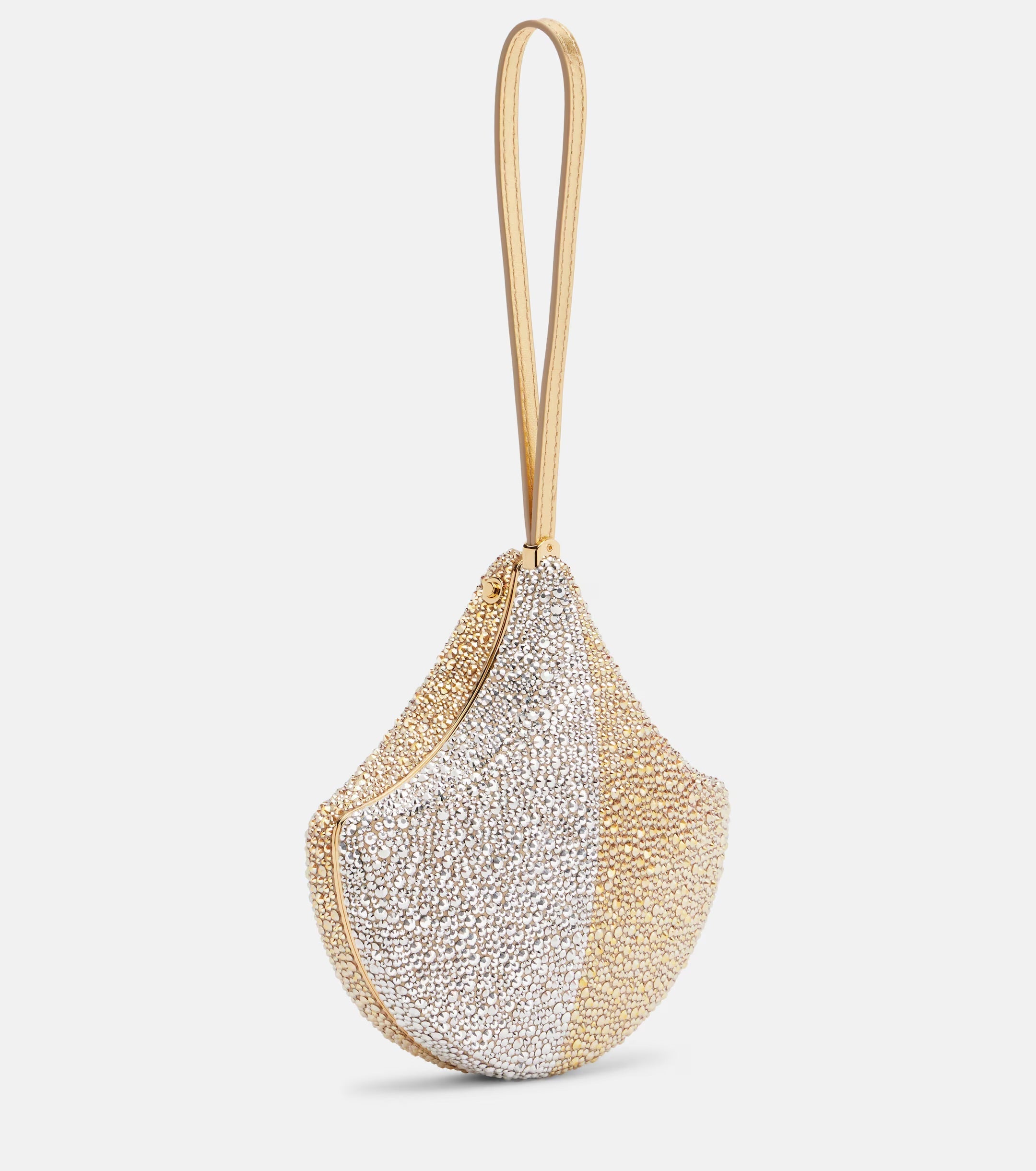 Bvlgari Ginkgo Crystal-Embellished Suede Clutch – Gold