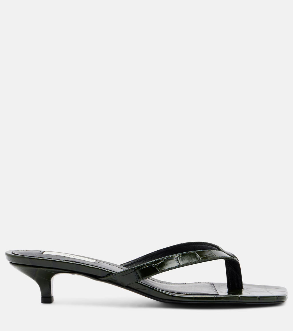 Toteme Croc-Effect Leather Thong Sandals – Green