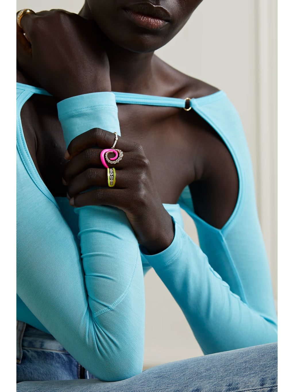 Riley Diamond and Enamel Ring, 18K Pink Gold