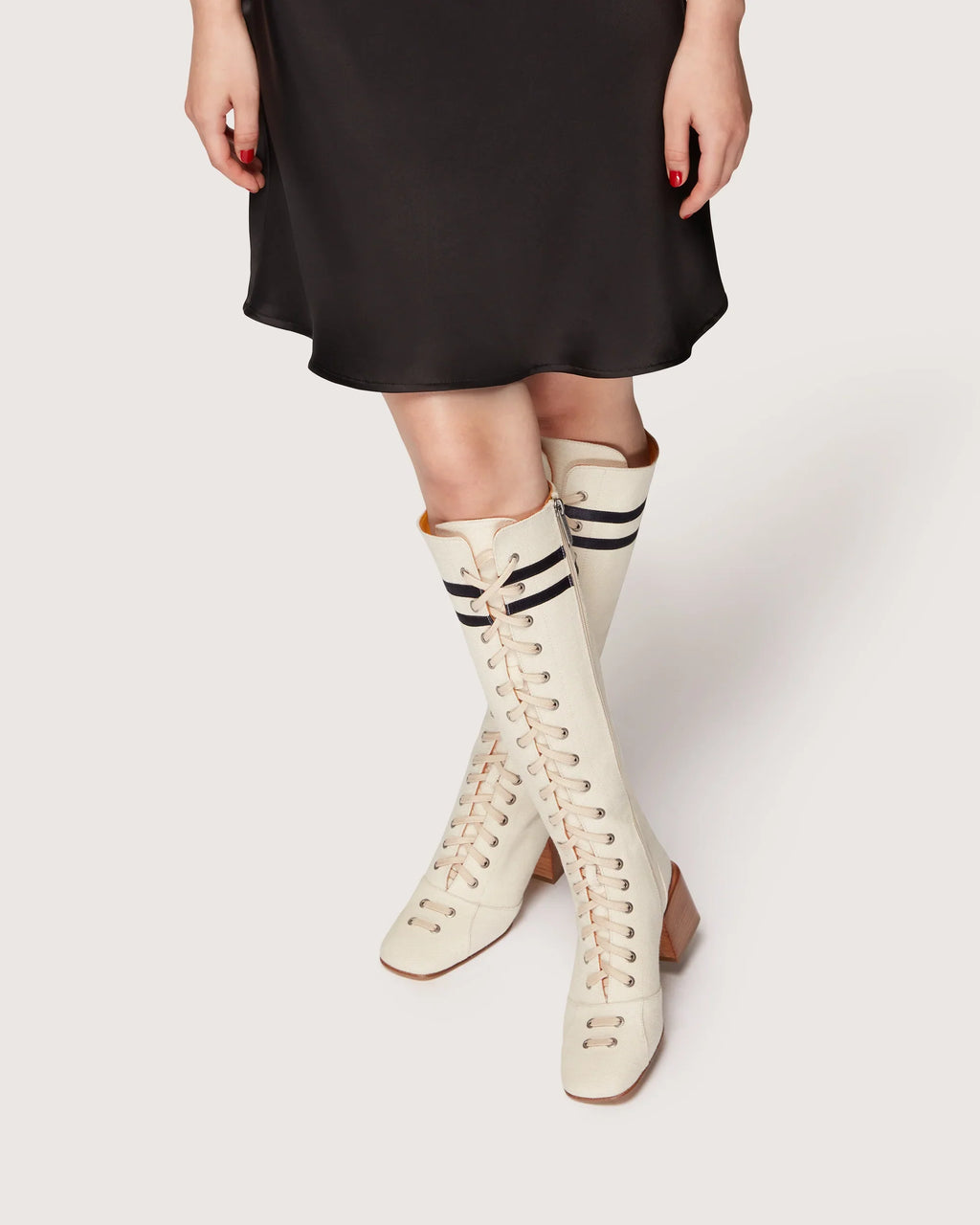 Lili Curia Isadora Tall Boot in Off White Canvas