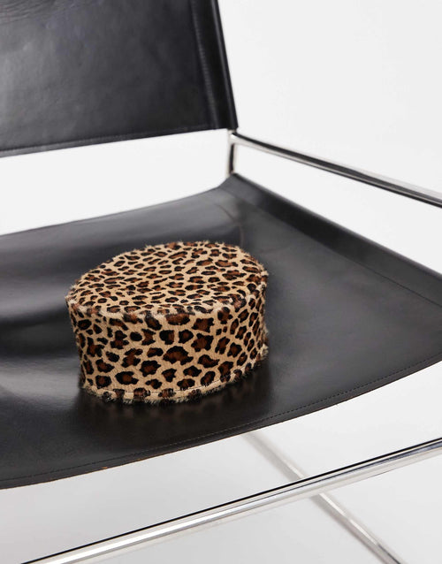 ASOS Design Hair On Leather Pillbox Hat in Leopard Print
