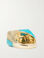 9-Karat Gold, Turquoise and Diamond Ring