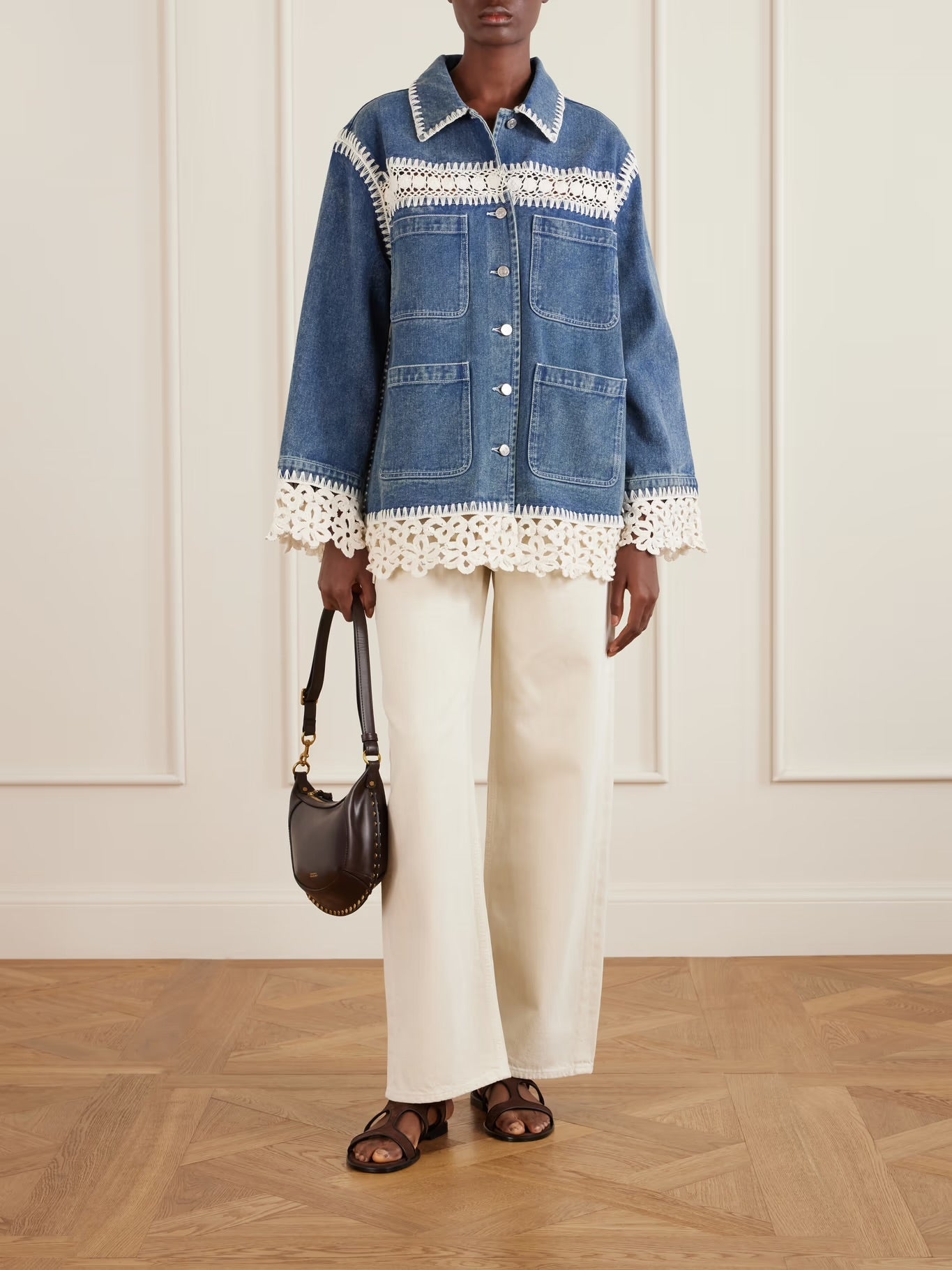 Stasia Crochet-Trimmed Denim Jacket