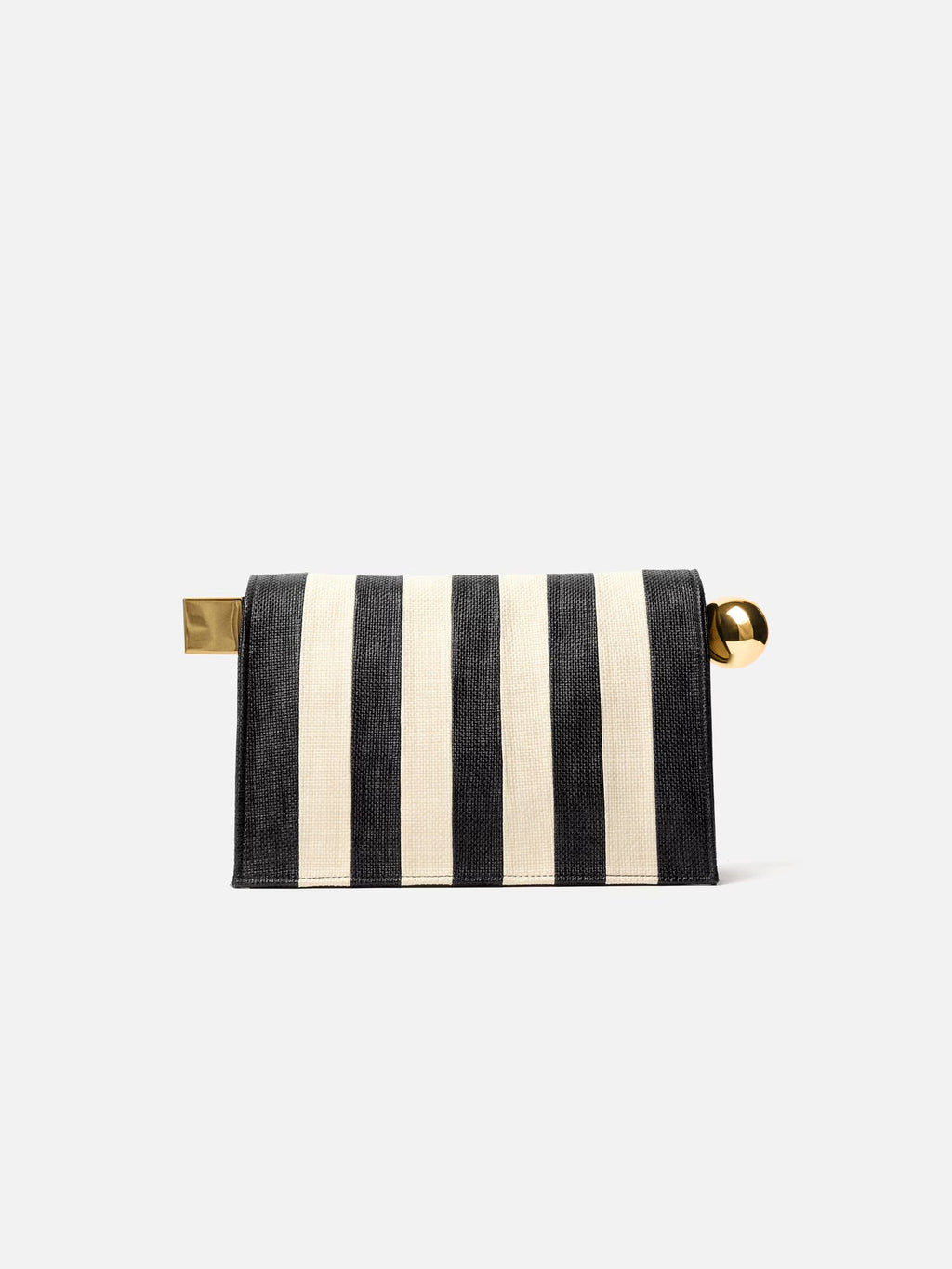 Rond Carré Striped Clutch – Black & Ivory Raffia
