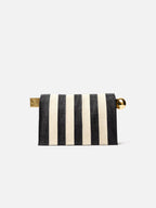 Rond Carré Striped Clutch – Black & Ivory Raffia