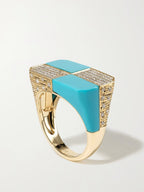 9-Karat Gold, Turquoise and Diamond Ring