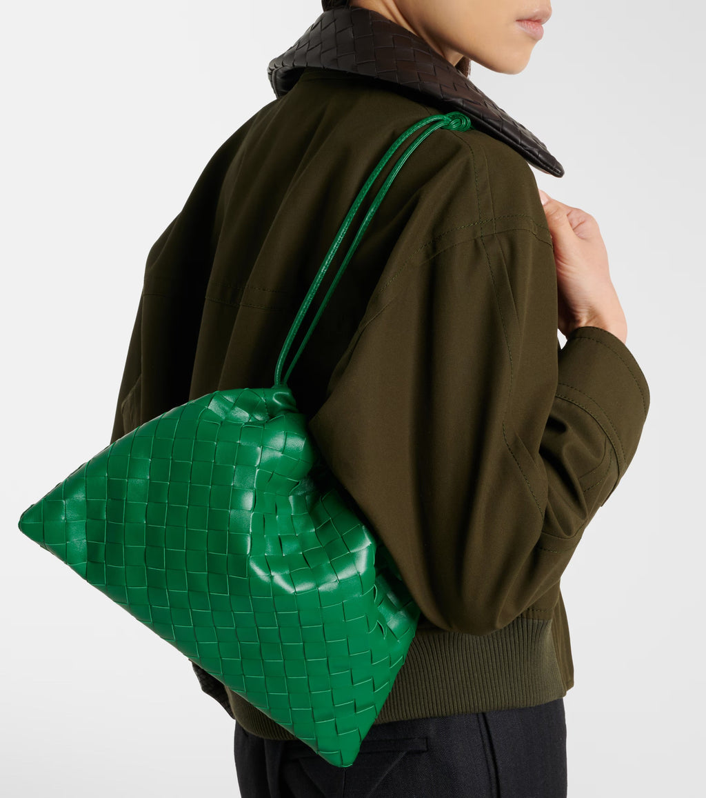 Bottega Veneta Intrecciato Medium Leather Pouch – Green
