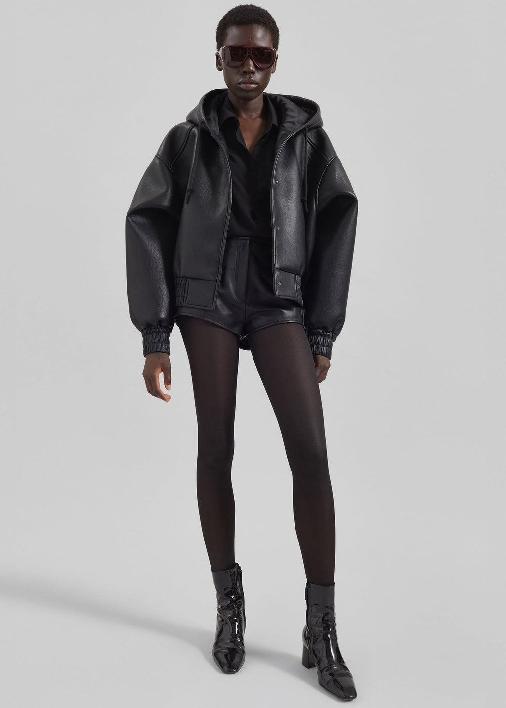 Jackson Faux Leather Bonded Bomber - Black