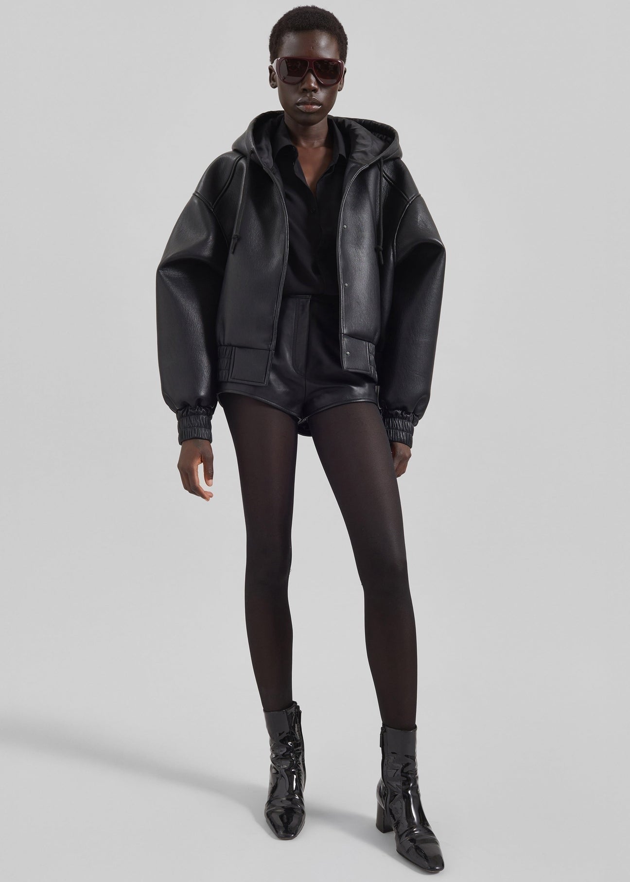 Jackson Faux Leather Bonded Bomber - Black