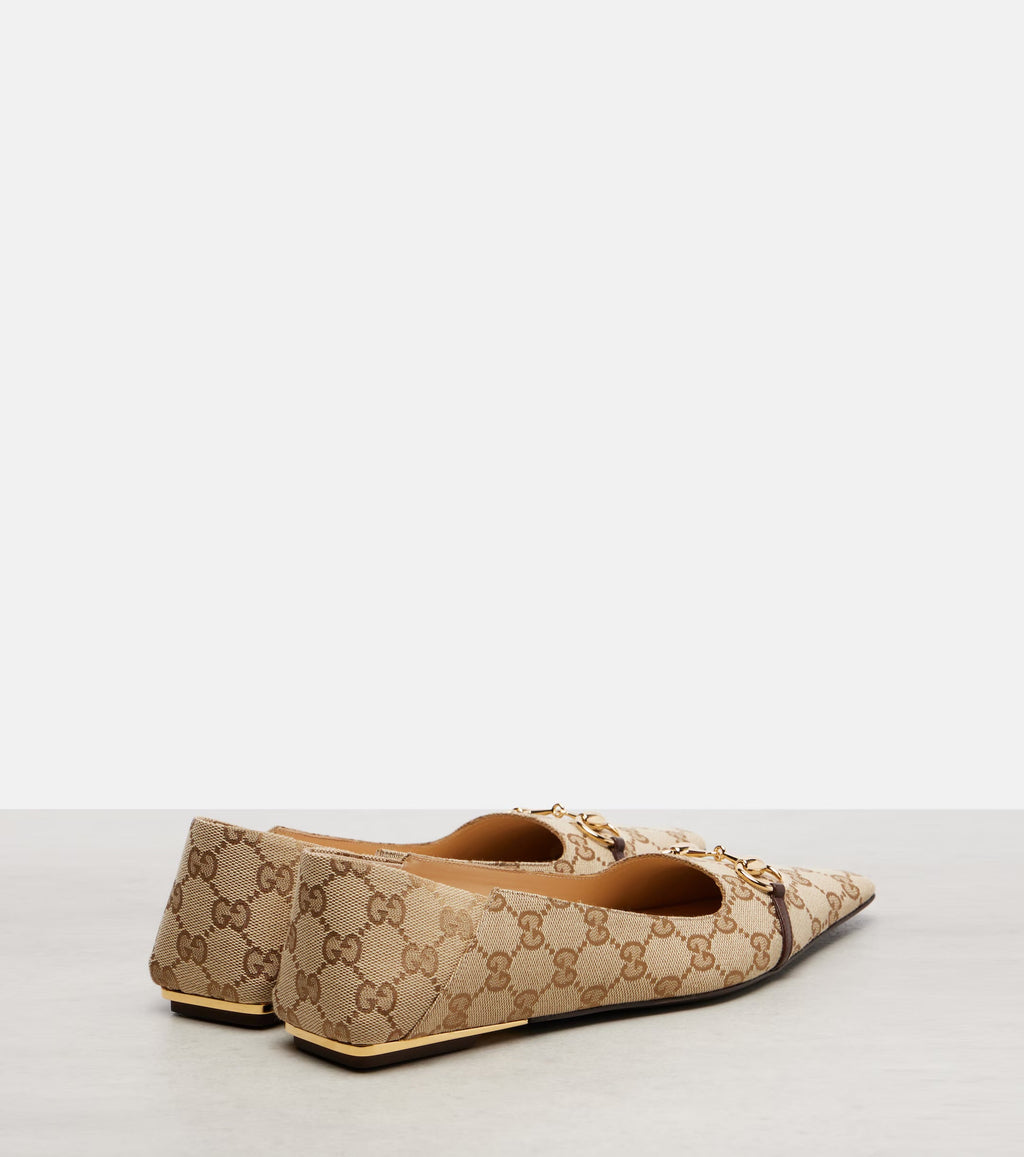 Gucci Vittoria Horsebit GG Canvas Ballet Flats