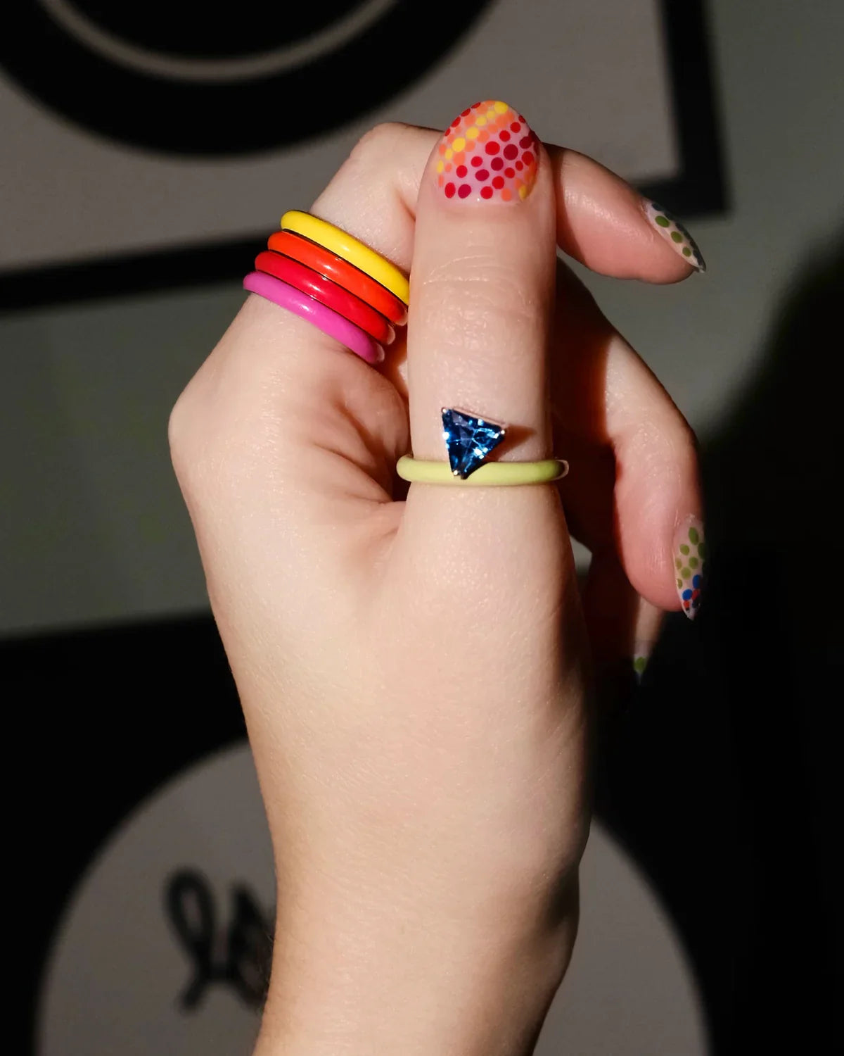 Gems Warm Set — Five Enamel Stacking Rings, Sterling Silver