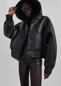Jackson Faux Leather Bonded Bomber - Black