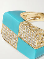 9-Karat Gold, Turquoise and Diamond Ring