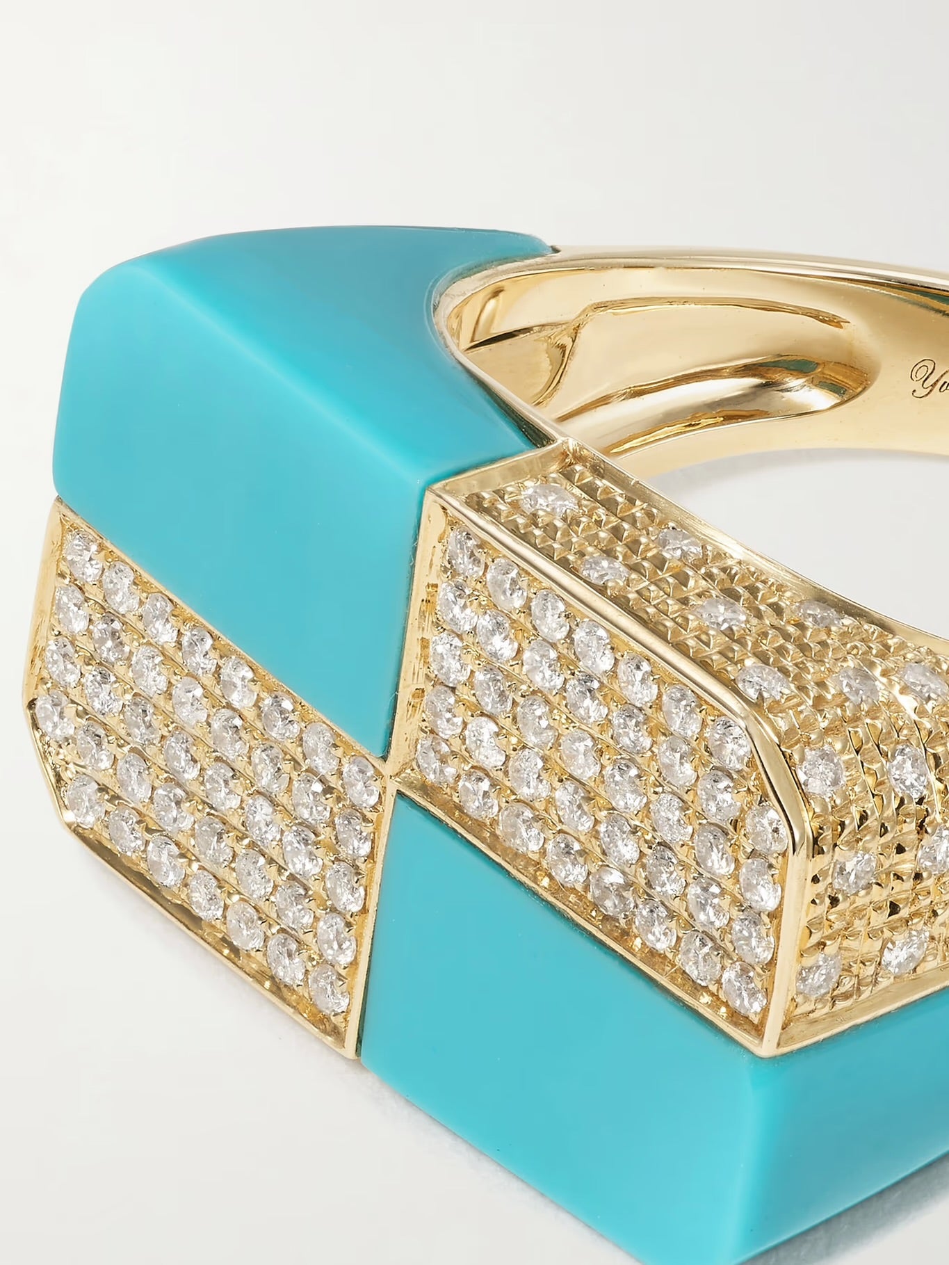 9-Karat Gold, Turquoise and Diamond Ring