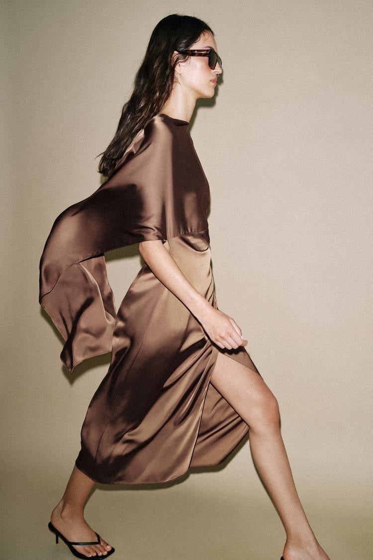 Satin Cape Midi Dress
