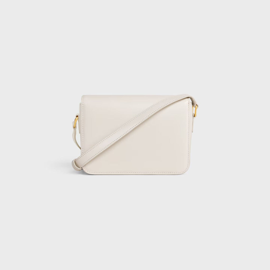 Céline Teen Triomphe Bag in Shiny Calfskin with Enamel Closure – White Cotton/Black