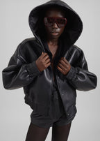 Jackson Faux Leather Bonded Bomber - Black