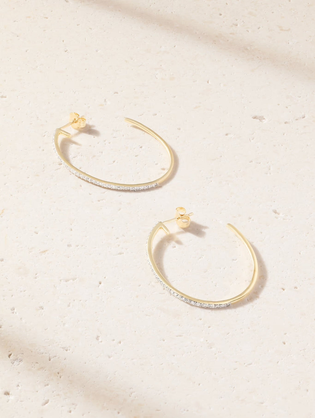 Stone and Strand Rhodium-Plated 10-Karat Gold Diamond Hoop Earrings