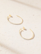 Stone and Strand Rhodium-Plated 10-Karat Gold Diamond Hoop Earrings