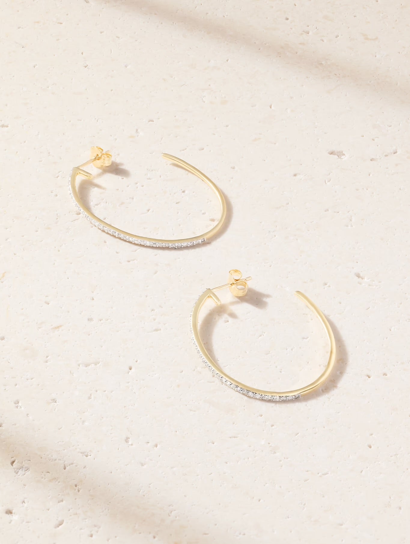 Stone and Strand Rhodium-Plated 10-Karat Gold Diamond Hoop Earrings