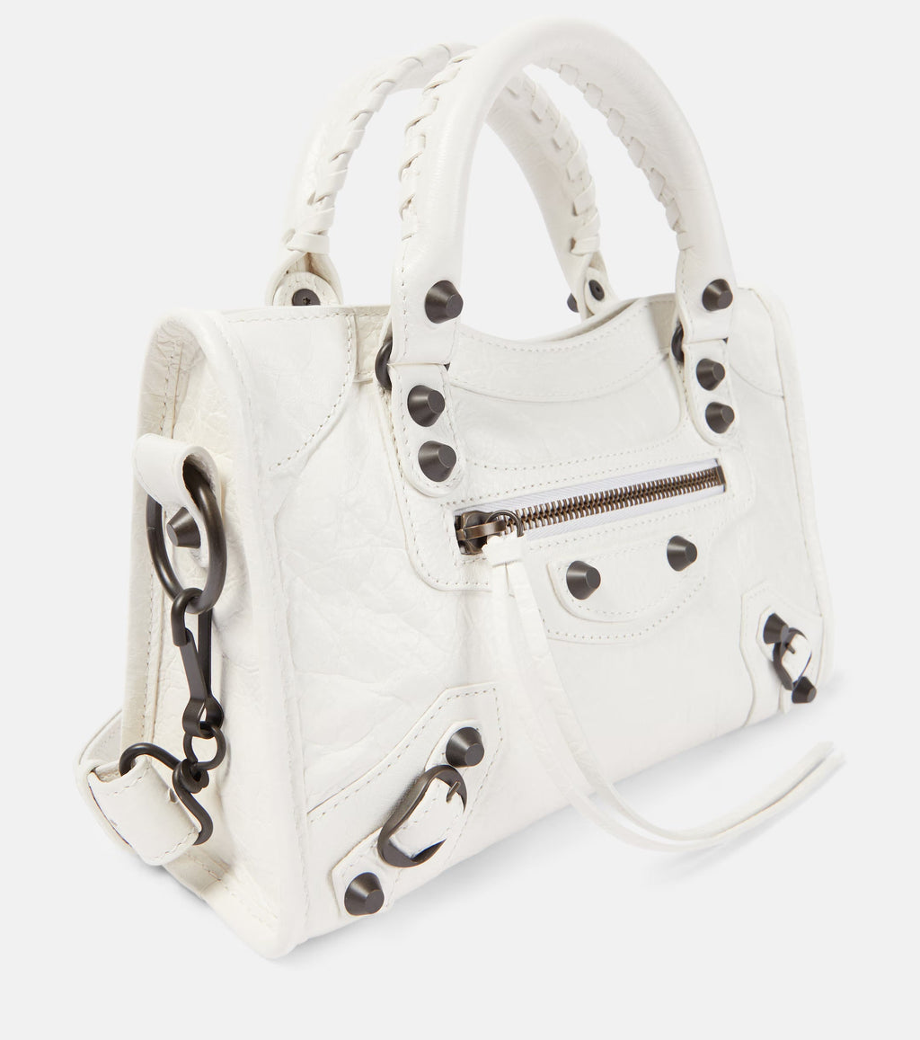 Balenciaga Le City Mini Leather Shoulder Bag White