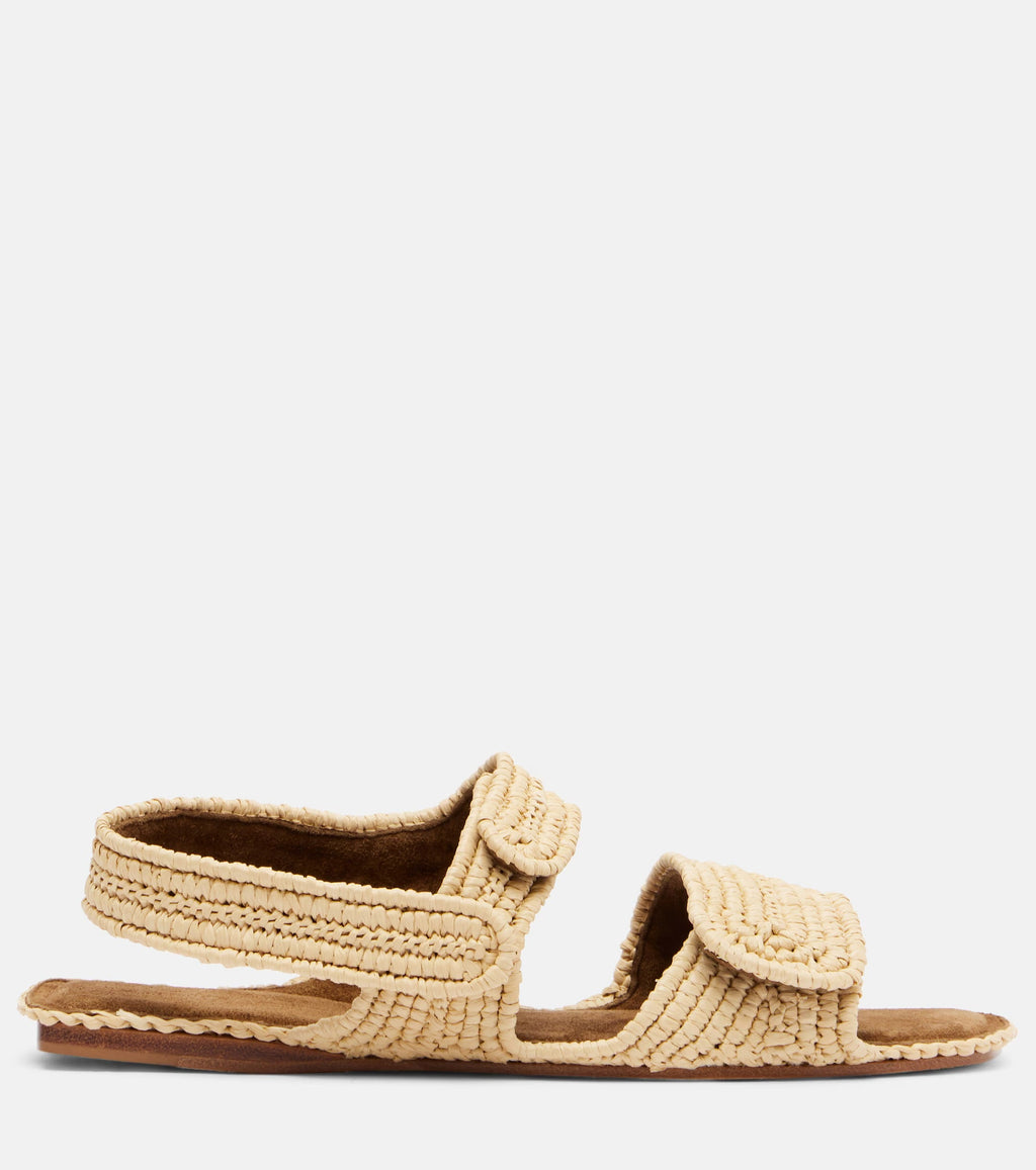 Khaite Boden Leather-Trimmed Raffia Sandals