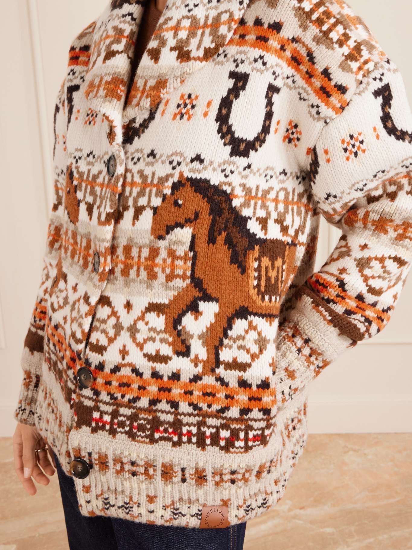 Jacquard-Knit Wool Cardigan
