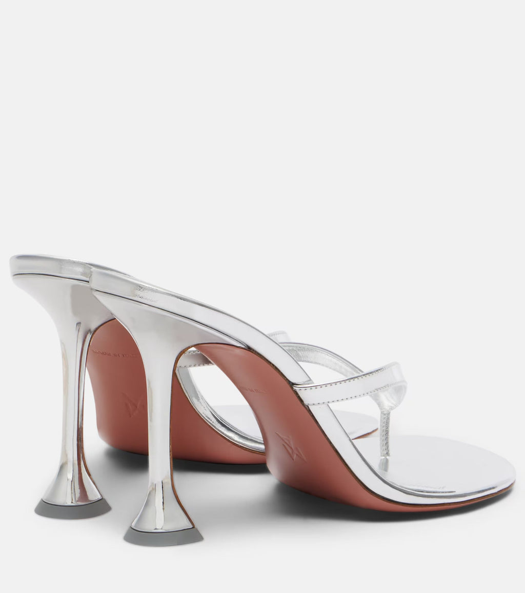 Amina Muaddi Juliette Mirrored Leather Thong Sandals – Silver