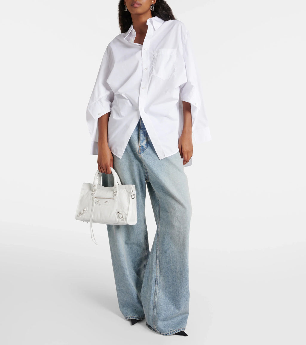 Balenciaga Le City Small Leather Shoulder Bag White