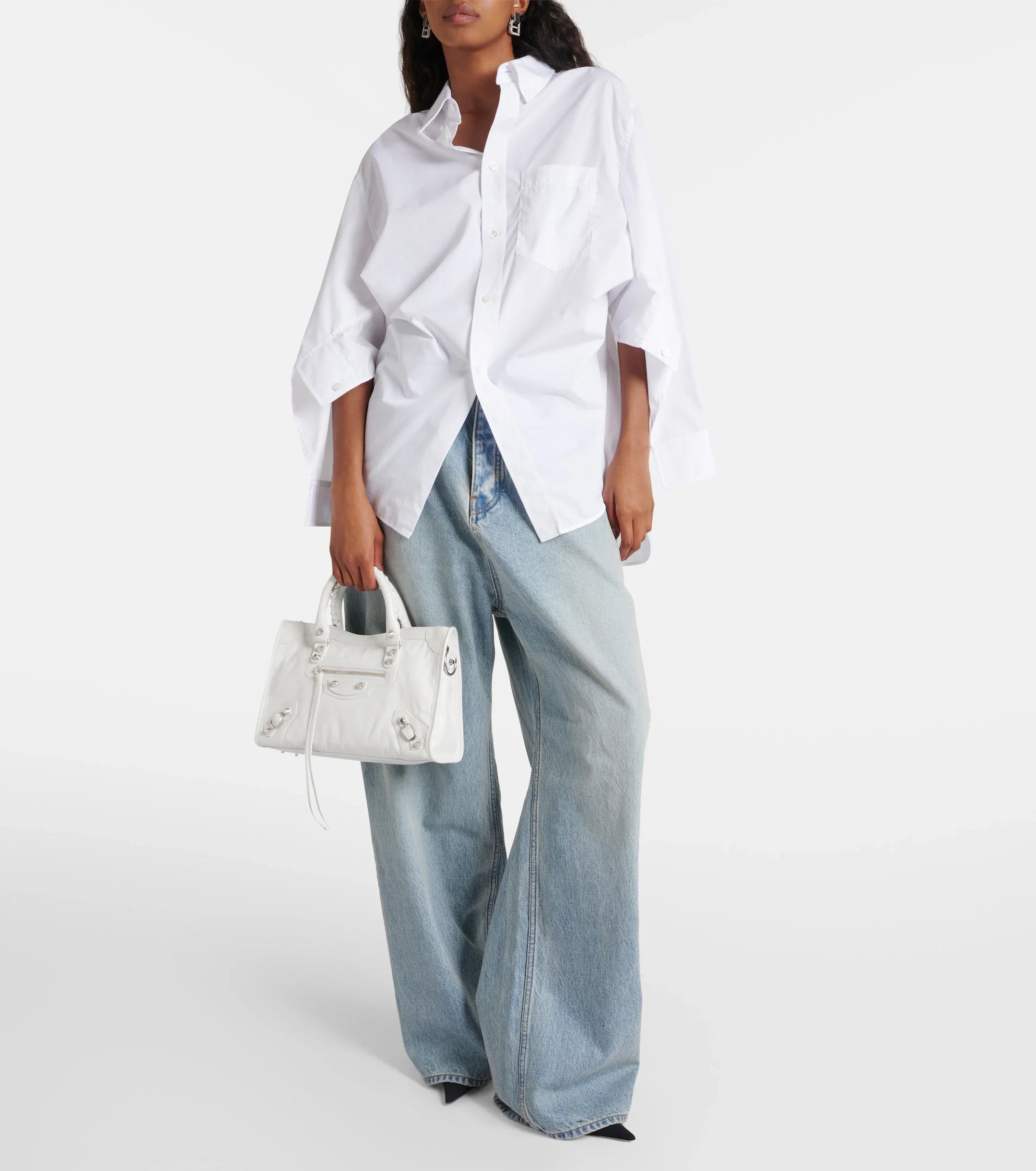 Balenciaga Le City Small Leather Shoulder Bag White