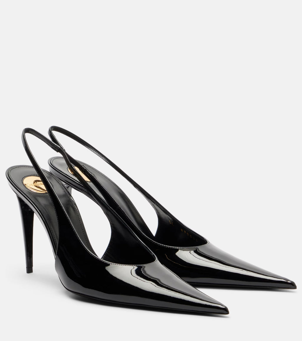 Guermantes Slingback Pumps in Black Patent Leather