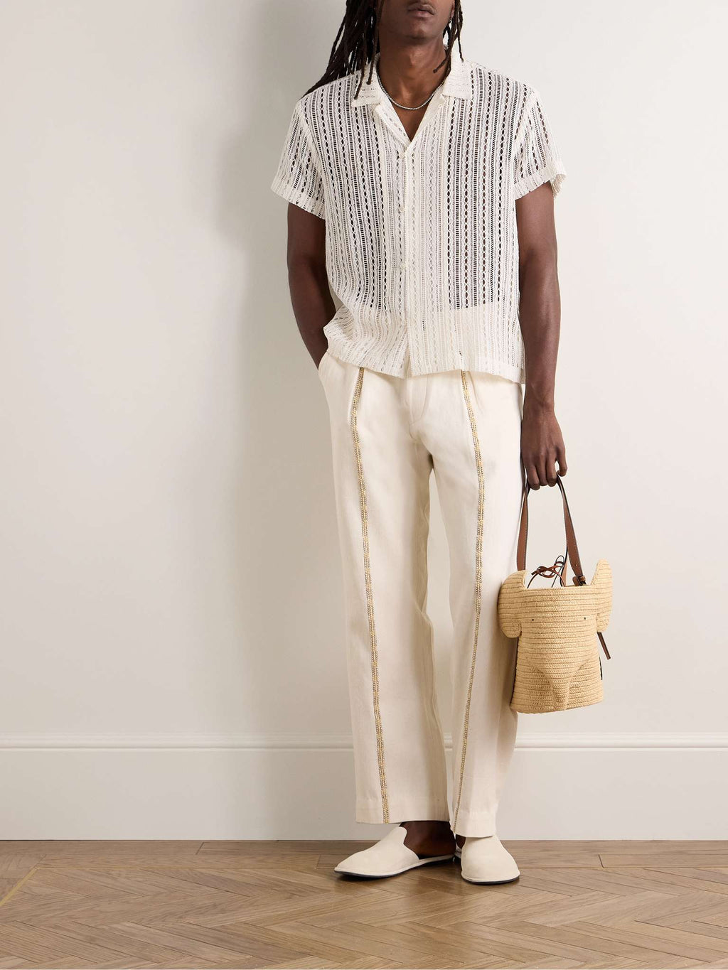 Meandering Convertible-Collar Cotton-Lace Shirt