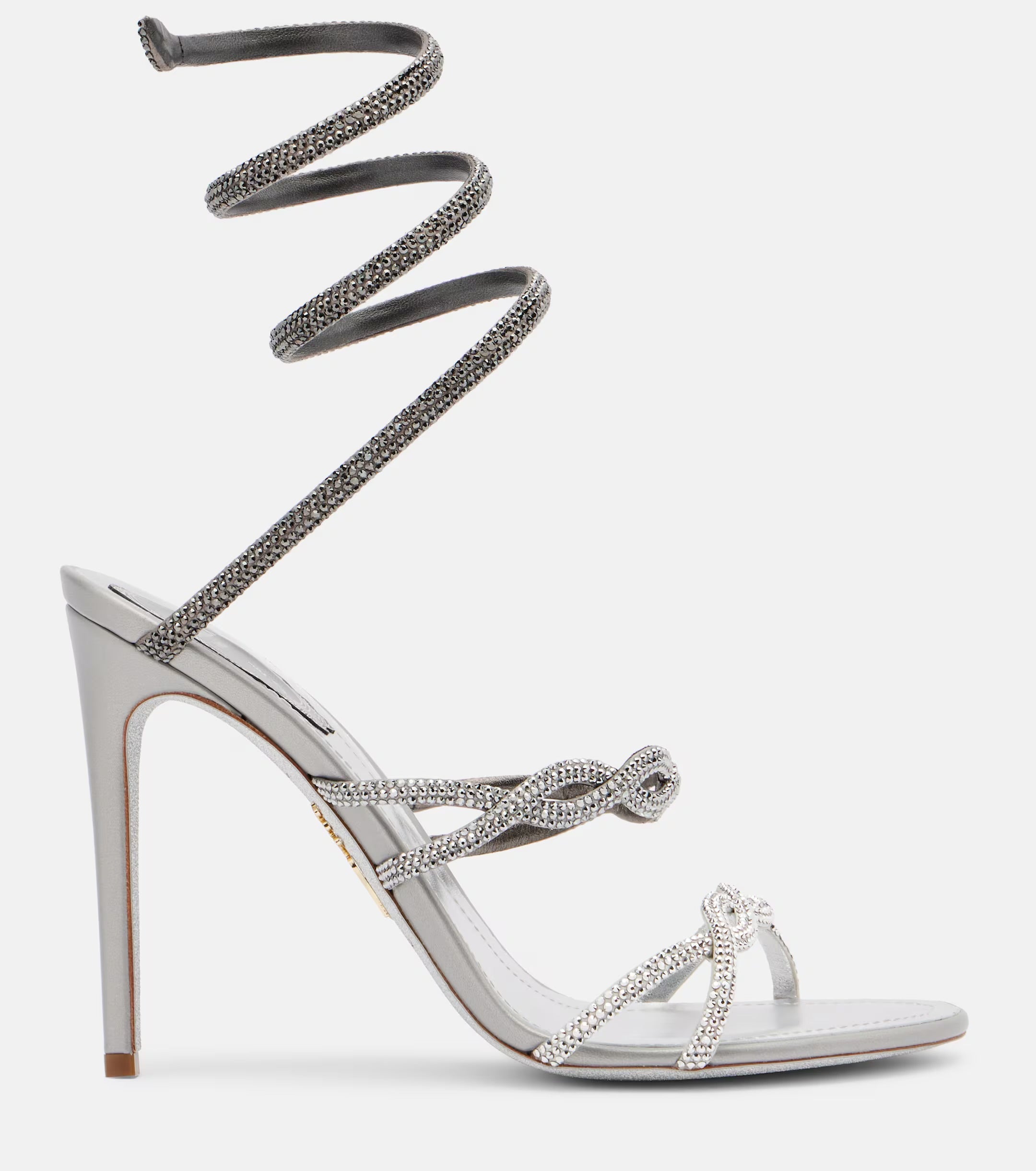 René Caovilla Cleo Embellished Satin Sandals – Silver