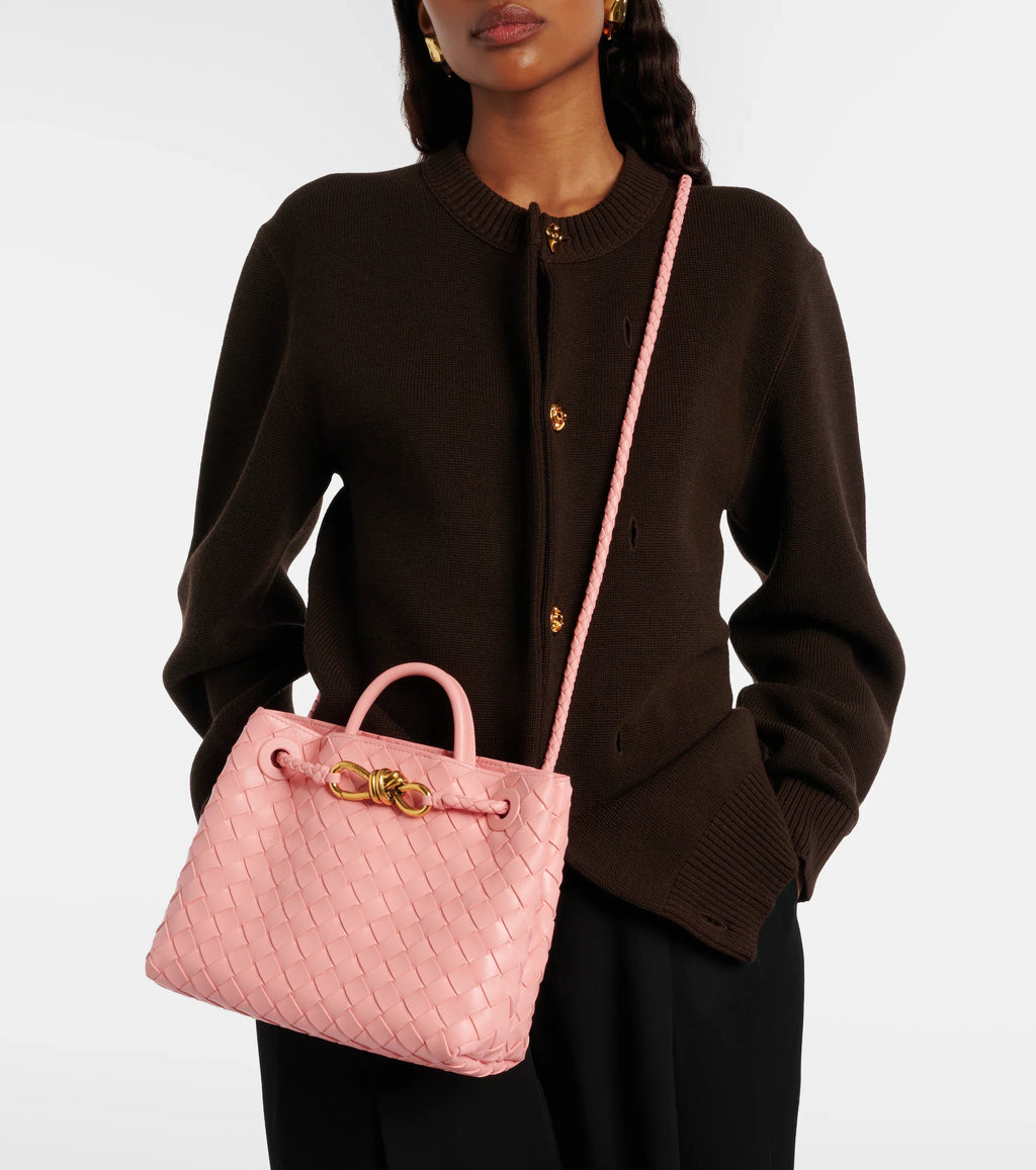 Bottega Veneta Andiamo Intrecciato Small Leather Tote – Pink
