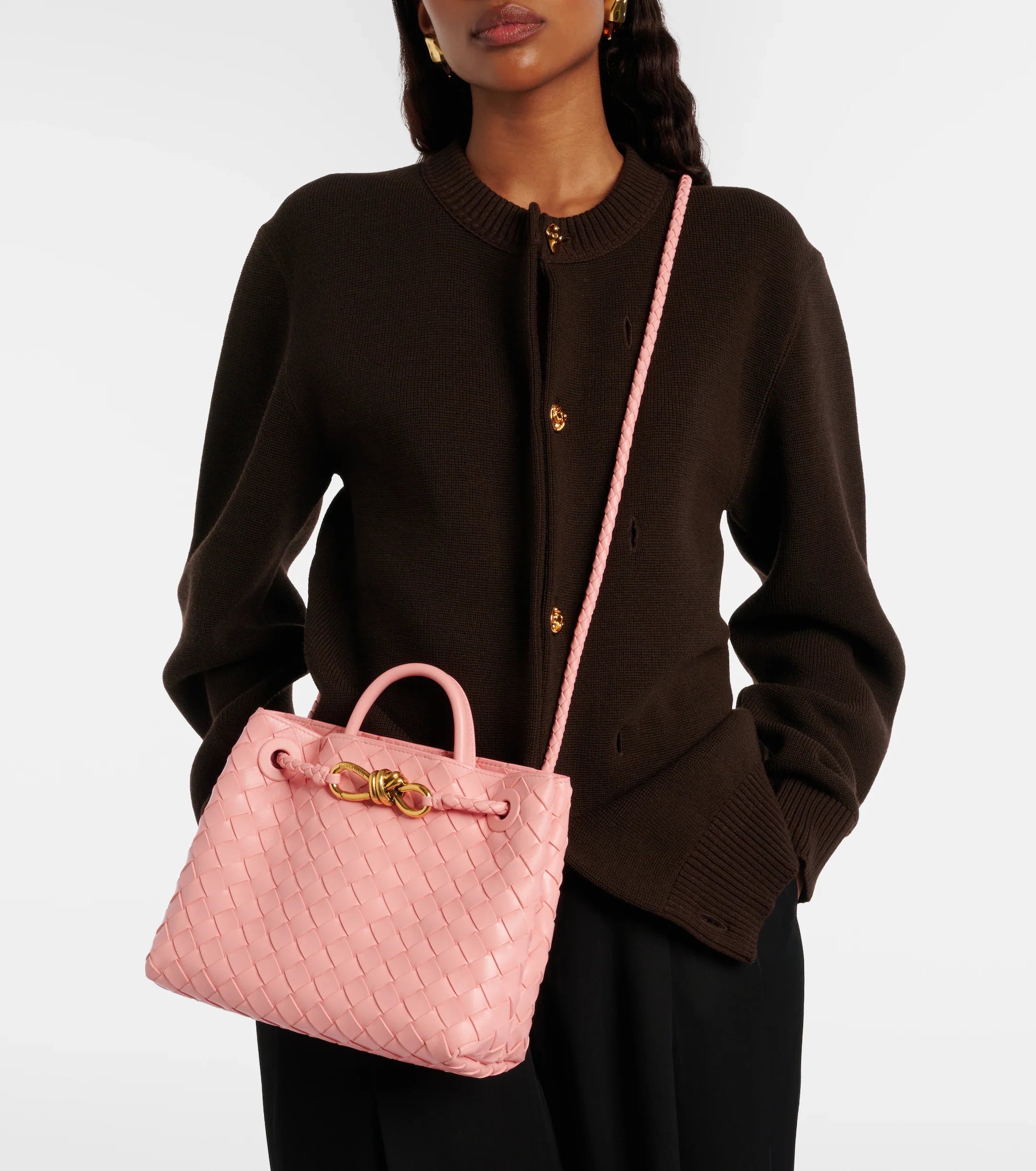 Bottega Veneta Andiamo Intrecciato Small Leather Tote – Pink