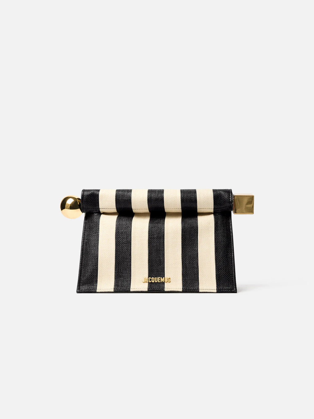 Rond Carré Striped Clutch – Black & Ivory Raffia