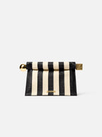 Rond Carré Striped Clutch – Black & Ivory Raffia