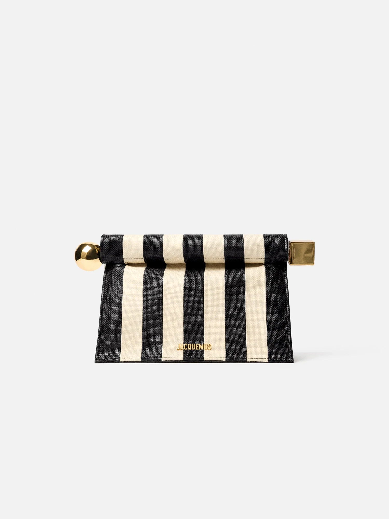 Rond Carré Striped Clutch – Black & Ivory Raffia