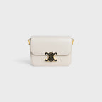 Céline Teen Triomphe Bag in Shiny Calfskin with Enamel Closure – White Cotton/Black
