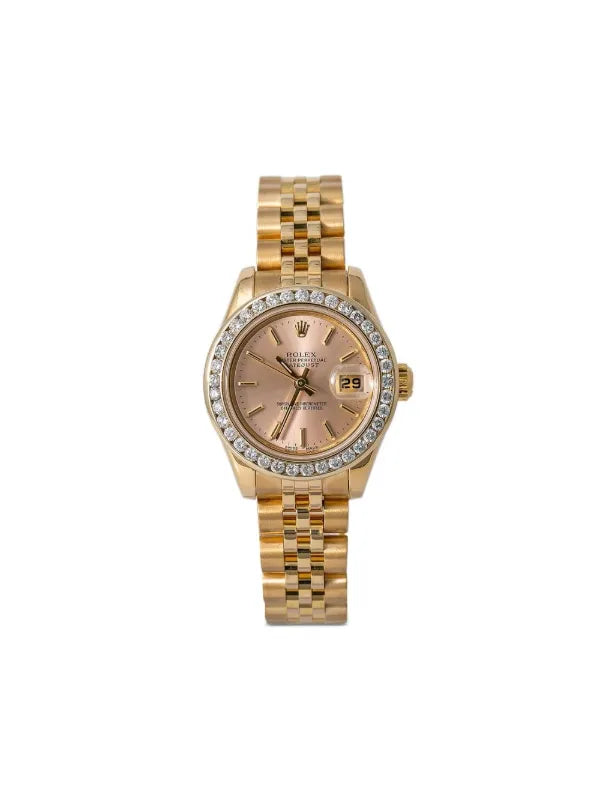 Rolex Datejust 27 in Yellow Gold with Diamond Bezel and Salmon Dial